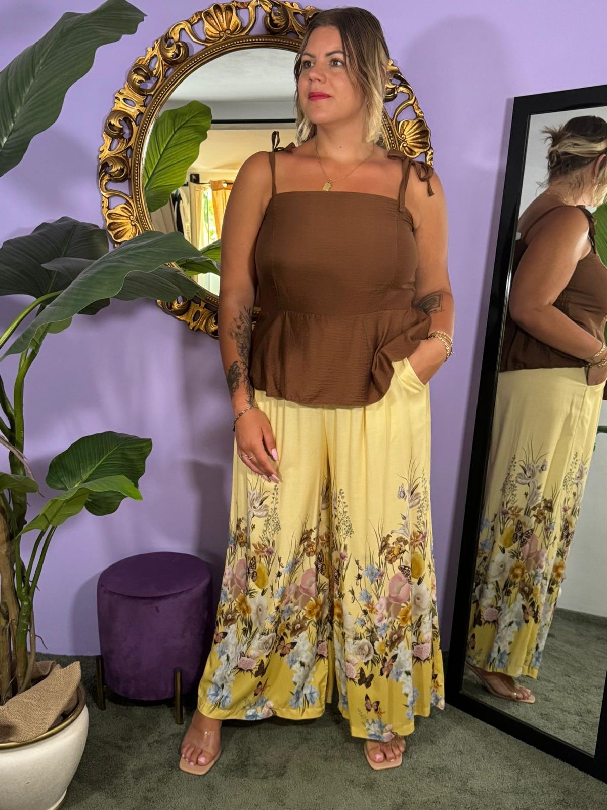 PANTALONE FIORATO GIALLO