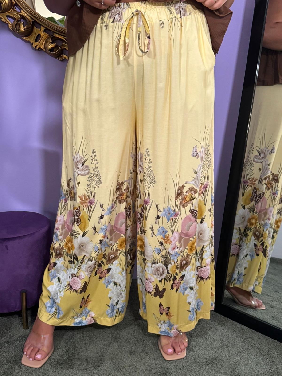 PANTALONE FIORATO GIALLO